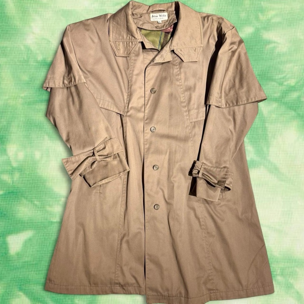 VINTAGE JOHN WEITZ TAN TRENCH COAT WITH WOOL LINING SIZE 6